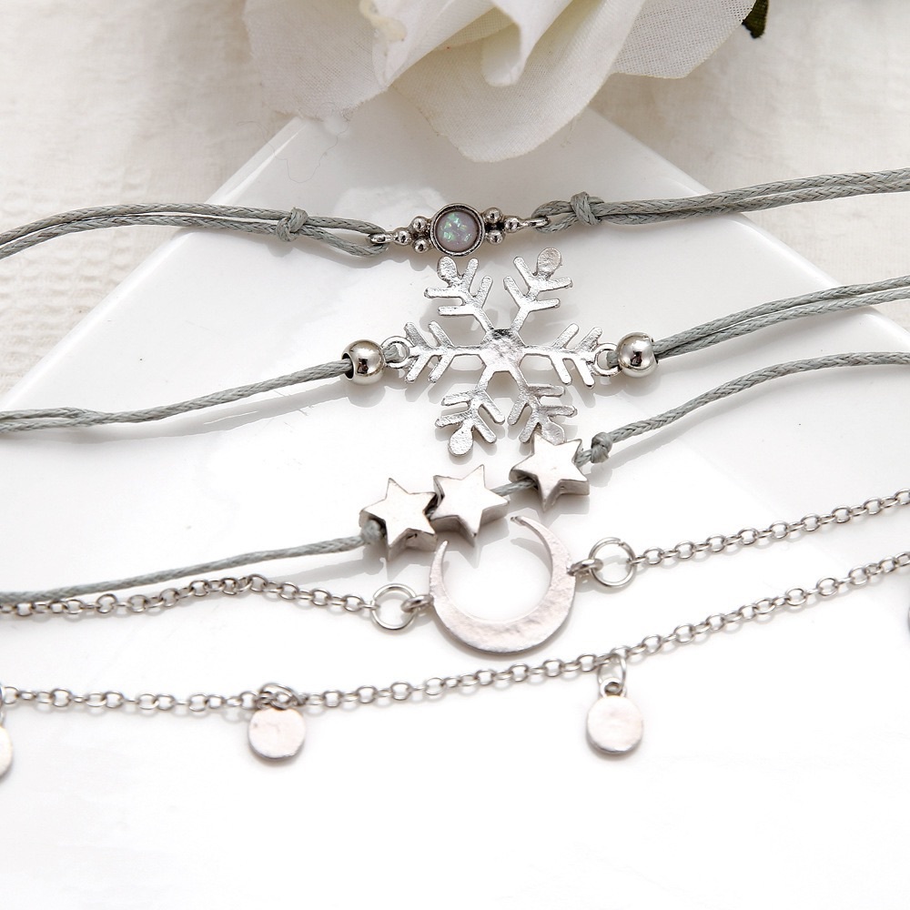 Moon Snowflake Star Charm Bracelets Set - Picture 3 of 7
